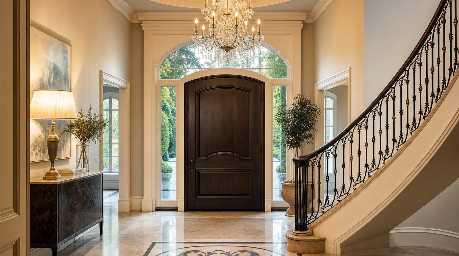 A welcoming grand entrance foyer with chandelier and staircase, symbolizing an invitation into the Collective